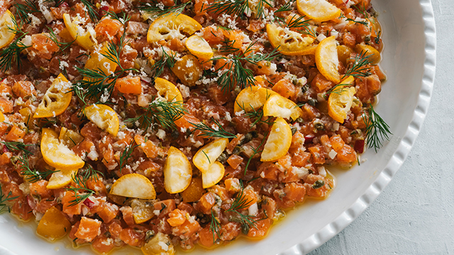 富士山サーモンと金柑のタルタル