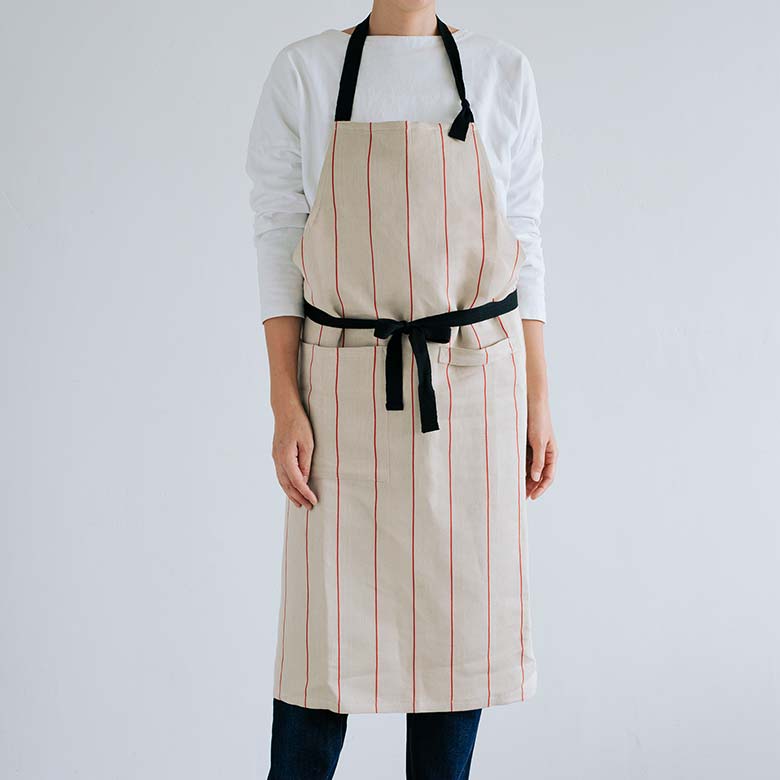 完売＞DEAN & DELUCA ジャガードストライプエプロンホワイト